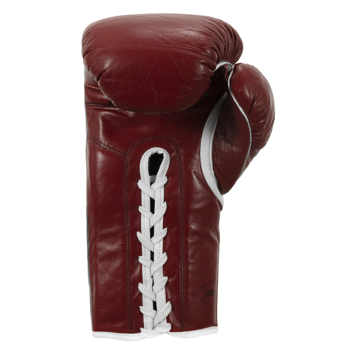 variant:maroon::TITLE Boxing Old School Leather Lace-Up Sparring Gloves  back view