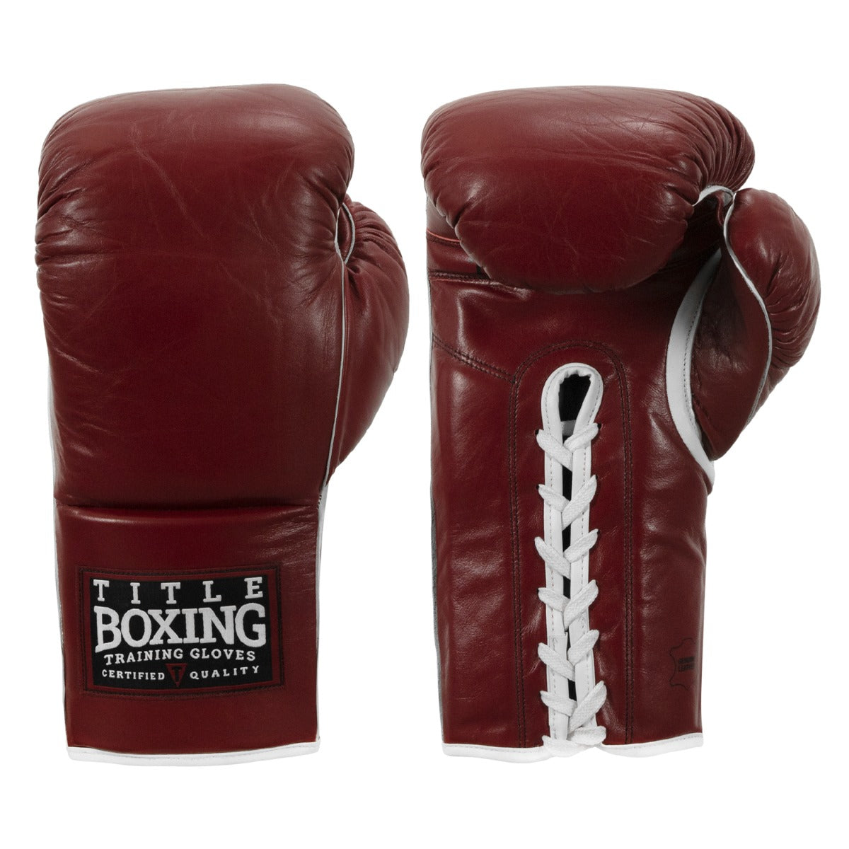 color:maroon::TITLE Boxing Old School Leather Lace-Up Sparring Gloves main view