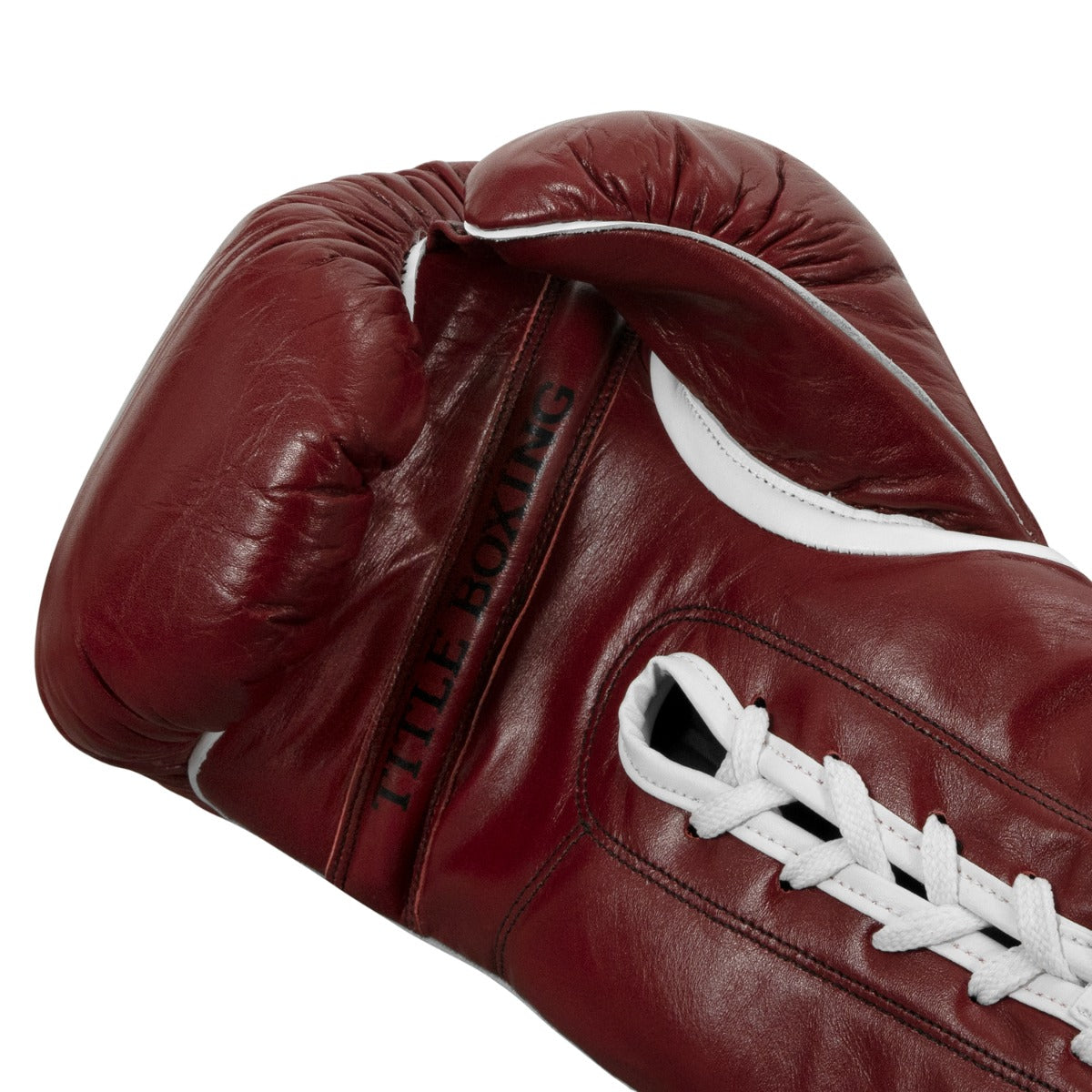 variant:maroon::TITLE Boxing Old School Leather Lace-Up Sparring Gloves  palm viewvariant:maroon::TITLE Boxing Old School Leather Lace-Up Sparring Gloves back view