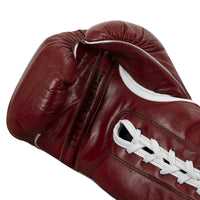 variant:maroon::TITLE Boxing Old School Leather Lace-Up Sparring Gloves  palm viewvariant:maroon::TITLE Boxing Old School Leather Lace-Up Sparring Gloves back view