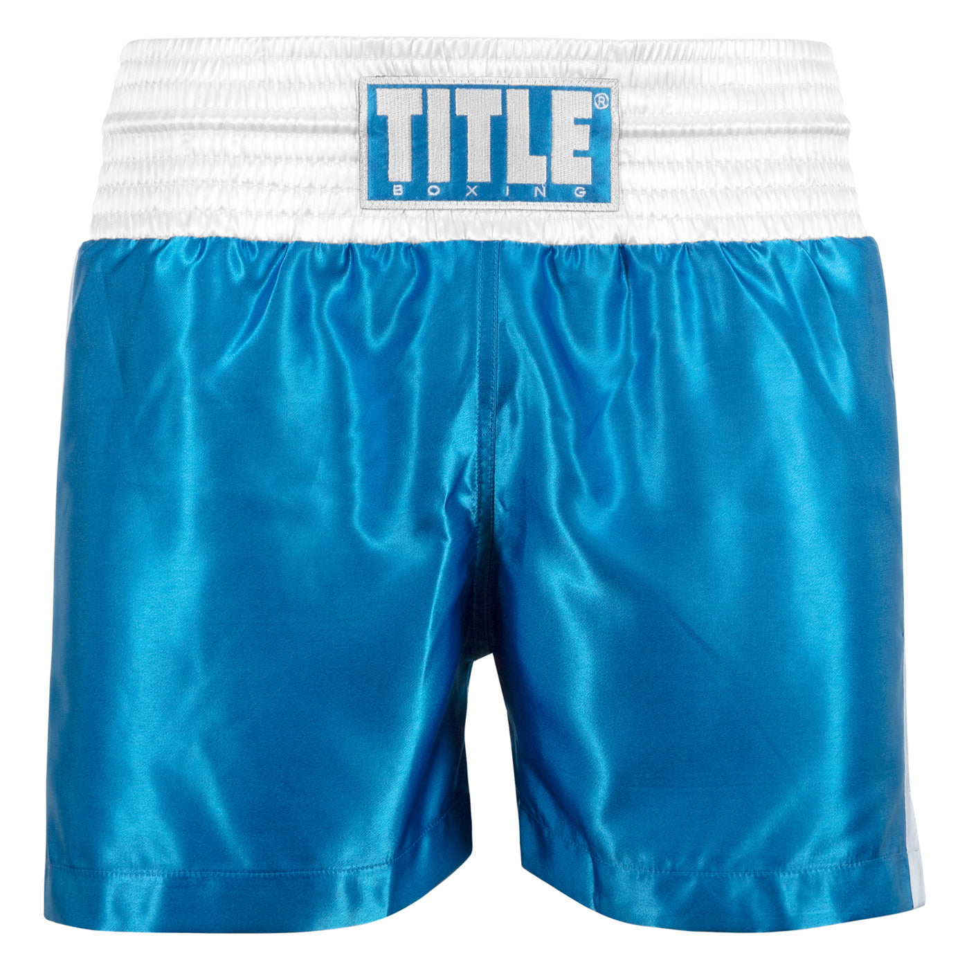 variant:blue/white::TITLE Boxing Professional Traditional Cut Trunks front view