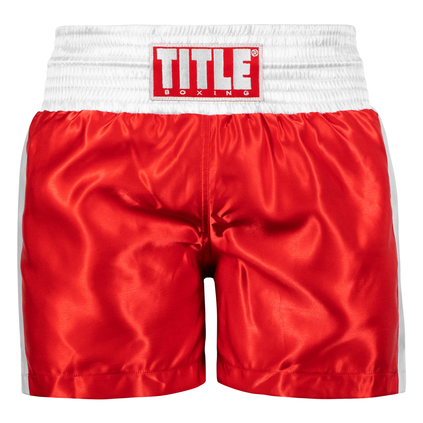 variant:red/white::TITLE Boxing Professional Traditional Cut Trunks front view