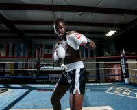 variant:black/white::TITLE Boxing Professional Traditional Cut Trunks boxing pose