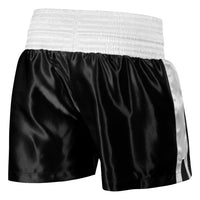 variant:black/white::TITLE Boxing Professional Women’s Satin Striped Boxing Trunks back view
