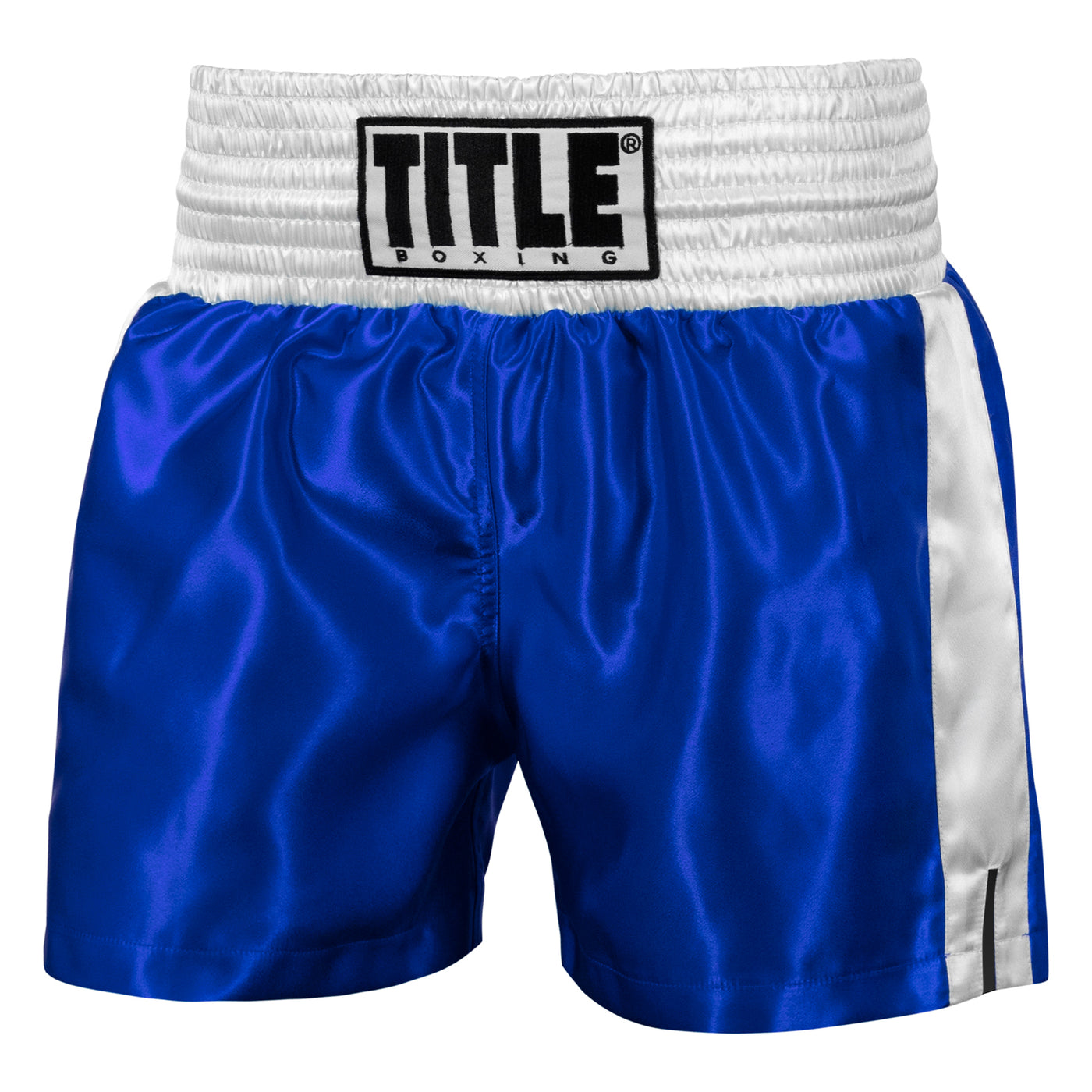 color:blue/white::TITLE Boxing Professional Women’s Satin Striped Boxing Trunks main view