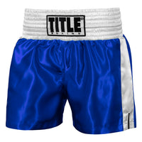 color:blue/white::TITLE Boxing Professional Women’s Satin Striped Boxing Trunks main view