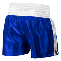 variant:blue/white::TITLE Boxing Professional Women’s Satin Striped Boxing Trunks back view