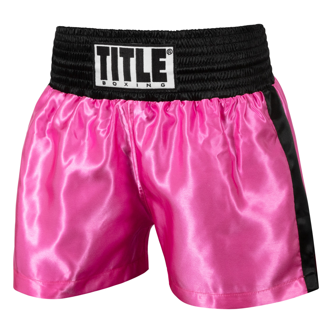 color:pink/black::TITLE Boxing Professional Women’s Satin Striped Boxing Trunks main view