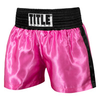 color:pink/black::TITLE Boxing Professional Women’s Satin Striped Boxing Trunks main view