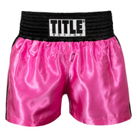 variant:pink/black::TITLE Boxing Professional Women’s Satin Striped Boxing Trunks front view