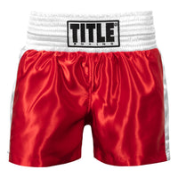 variant:red/white::TITLE Boxing Professional Women’s Satin Striped Boxing Trunks front view