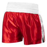 variant:red/white::TITLE Boxing Professional Women’s Satin Striped Boxing Trunks back view