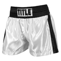 color:white/black::TITLE Boxing Professional Women’s Satin Striped Boxing Trunks main view