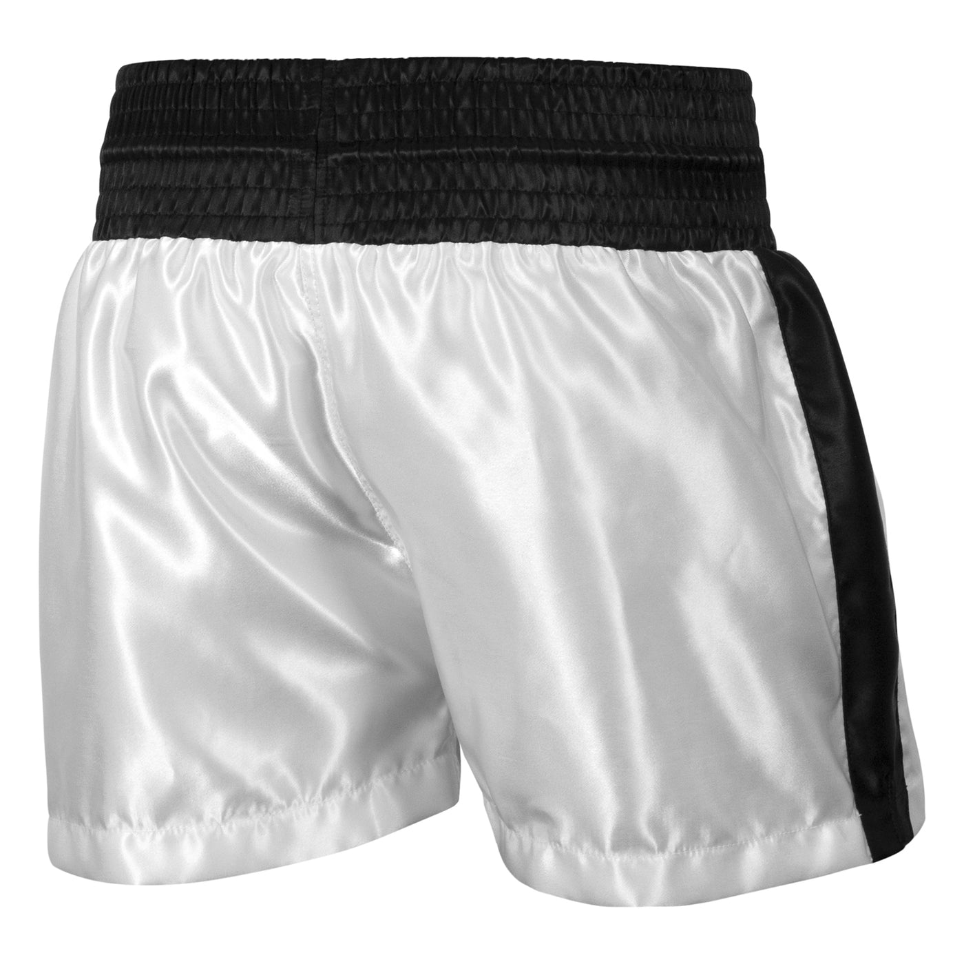 variant:white/black::TITLE Boxing Professional Women’s Satin Striped Boxing Trunks back view
