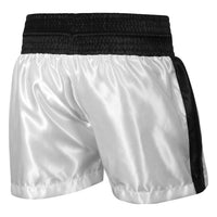 variant:white/black::TITLE Boxing Professional Women’s Satin Striped Boxing Trunks back view