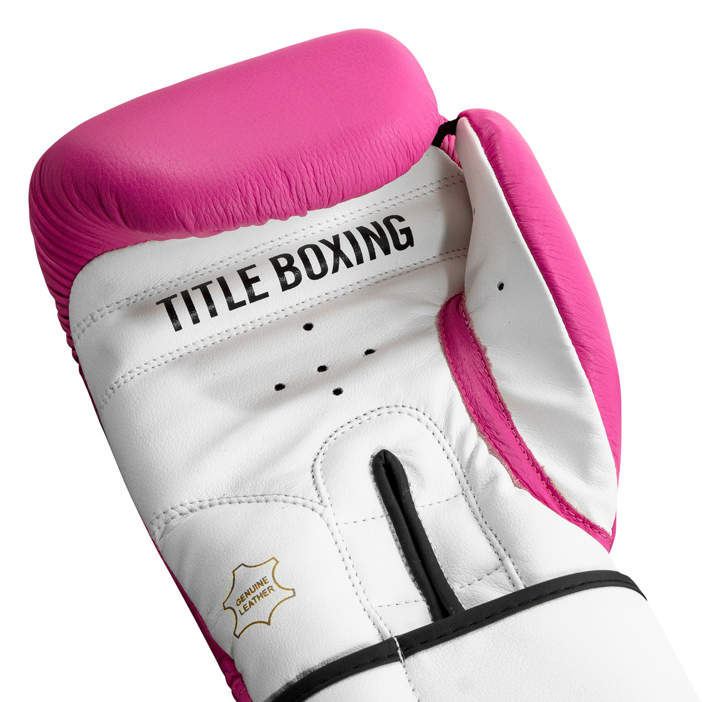 variant:Hot Pink/White::TITLE Premier Leather Super Bag Gloves 2.0 hand view