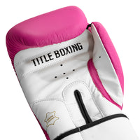 variant:Hot Pink/White::TITLE Premier Leather Super Bag Gloves 2.0 hand view