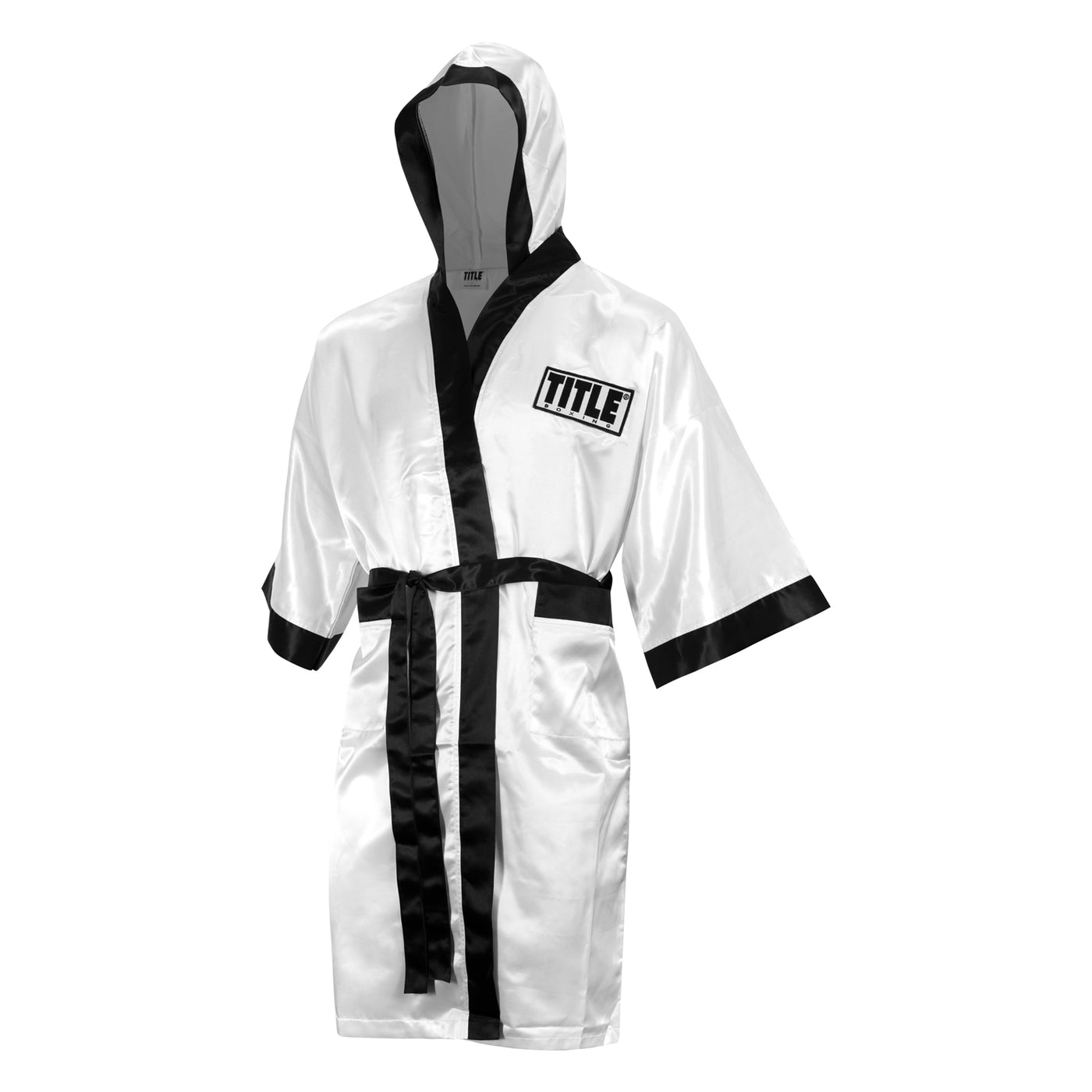 variant:white/black::TITLE Boxing Stock Full Length Robe 3.0 front view