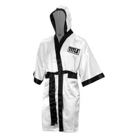 variant:white/black::TITLE Boxing Stock Full Length Robe 3.0 front view
