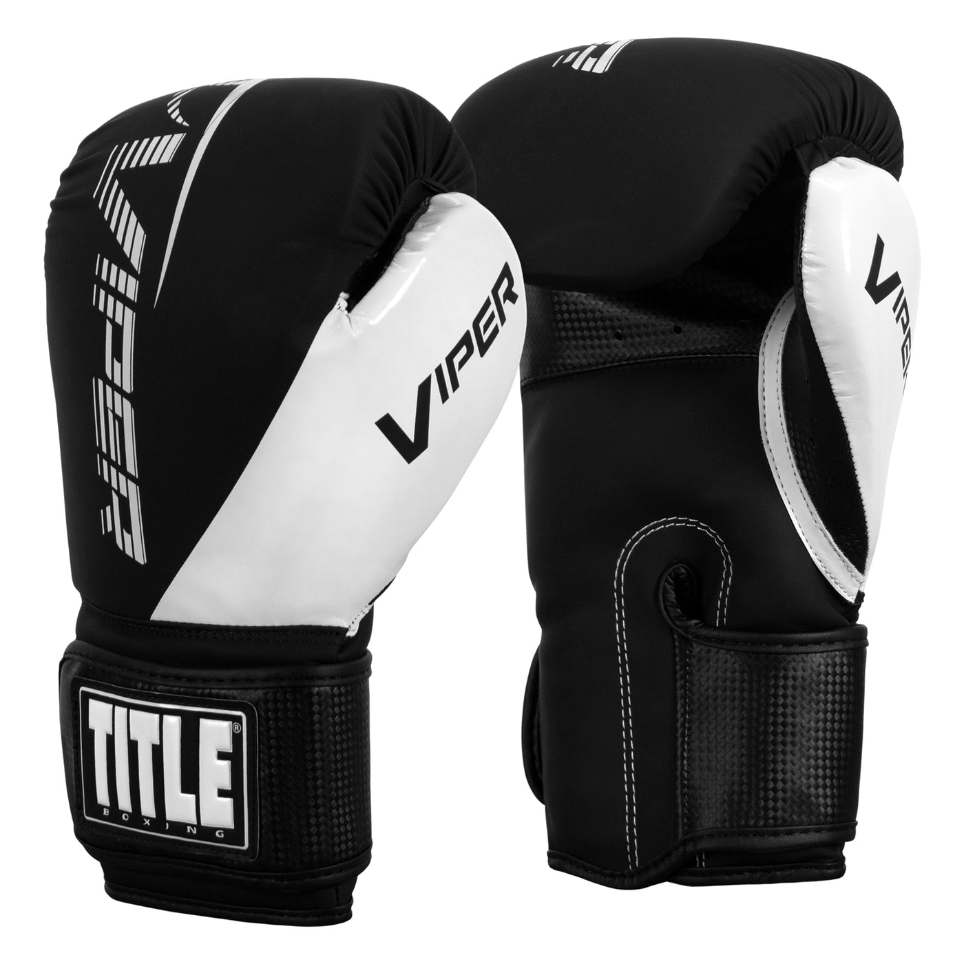 variant:Black/White::Viper by TITLE Boxing Strike Bag Gloves 2.0 side view