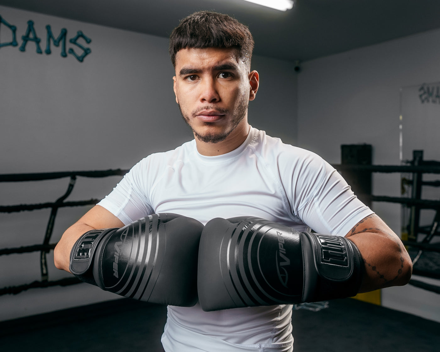 variant:Black::Viper by TITLE Boxing Select Training Gloves 2.0 man posing in gloves