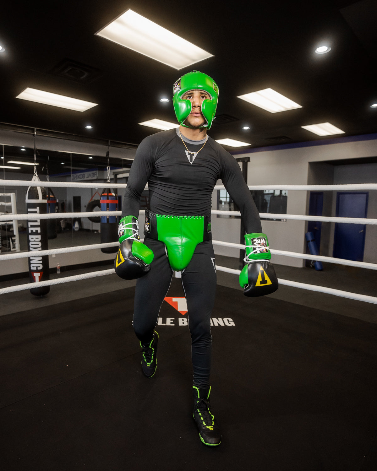 variant:Green::WBC by TITLE Boxing Sparring Headgear man wearing headgear