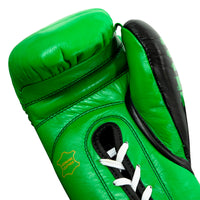 variant:Green/Black::WBC by TITLE Boxing Pro Fight Leather Gloves hand view
