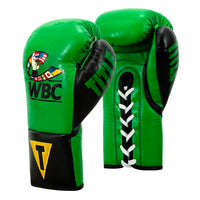 variant:Green/Black::WBC by TITLE Boxing Pro Fight Leather Gloves side view