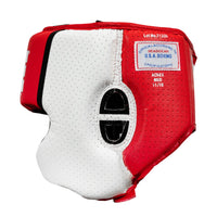 variant:red::TITLE Boxing Aerovent Elite USA Boxing Competition Headgear – With Cheeks side view