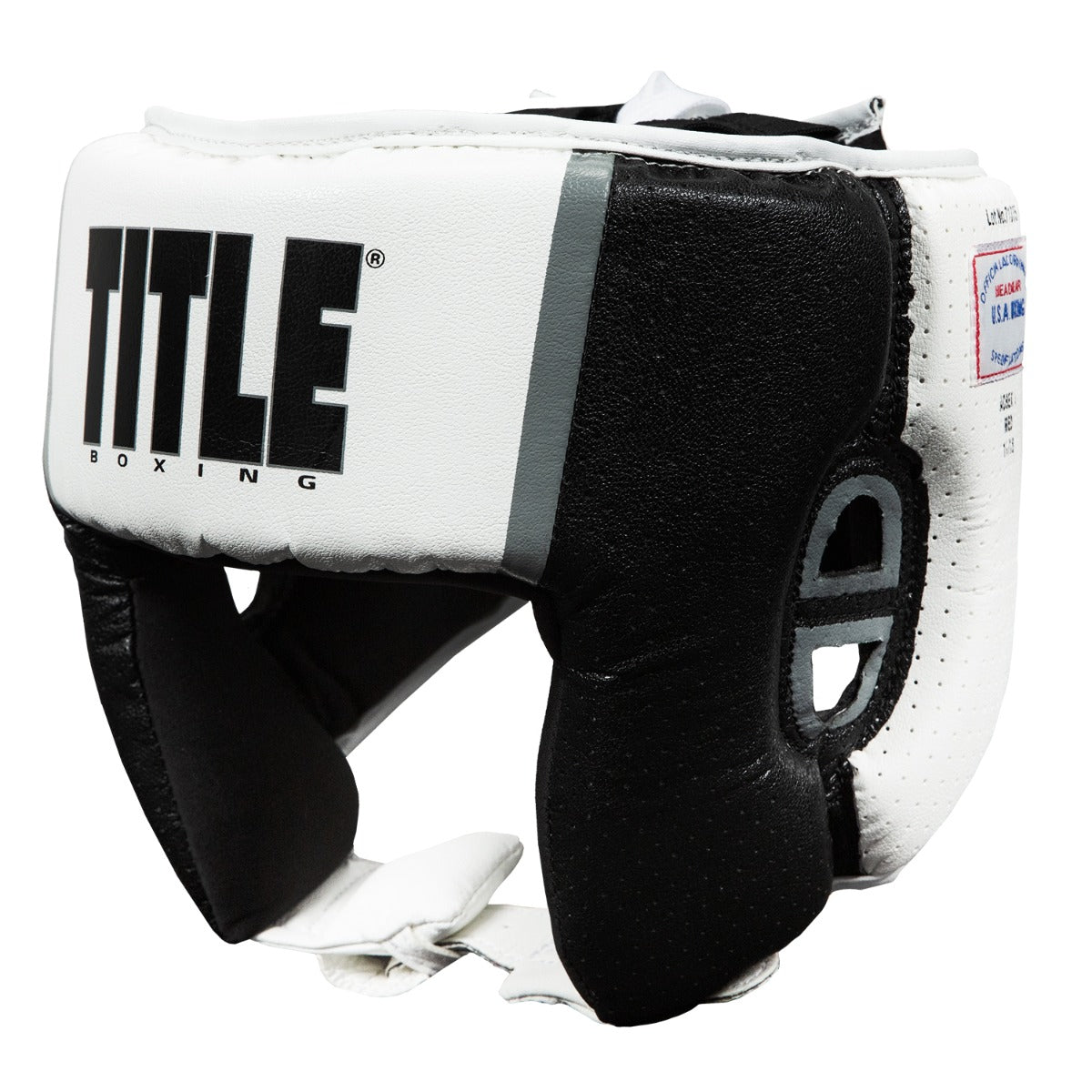 color:white::TITLE Boxing Aerovent Elite USA Boxing Competition Headgear – Open Face main view
