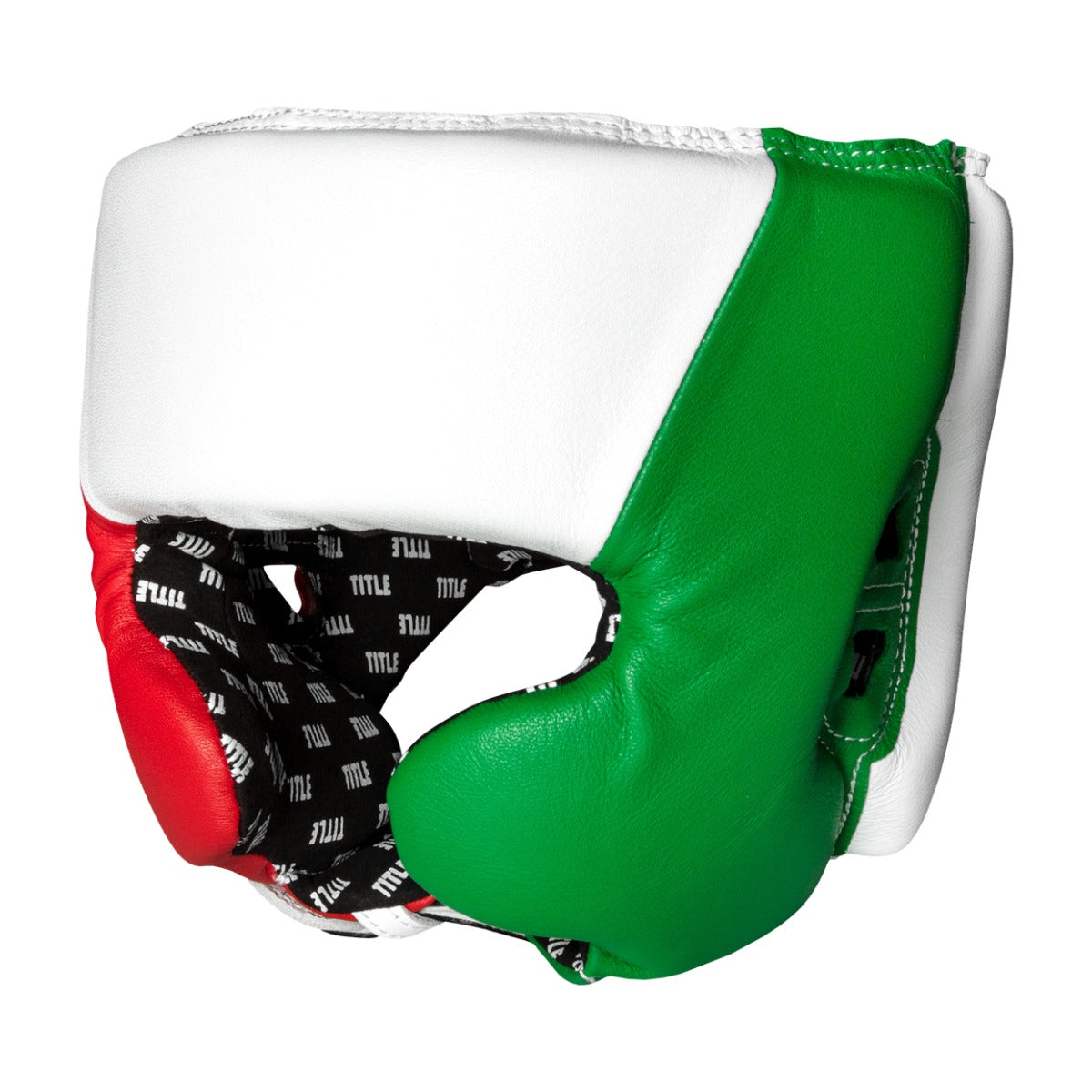 color:Blank White/Green/Red::TITLE Boxing USA Boxing Competition Headgear - With Cheeks main view