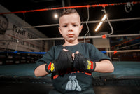variant:Black::BOOM BOOM Boxing Youth Flex Hand Wraps kid hands together 