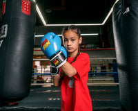 variant:Light Blue/Black::BOOM BOOM Boxing Striker Youth Boxing Gloves girl punching pose