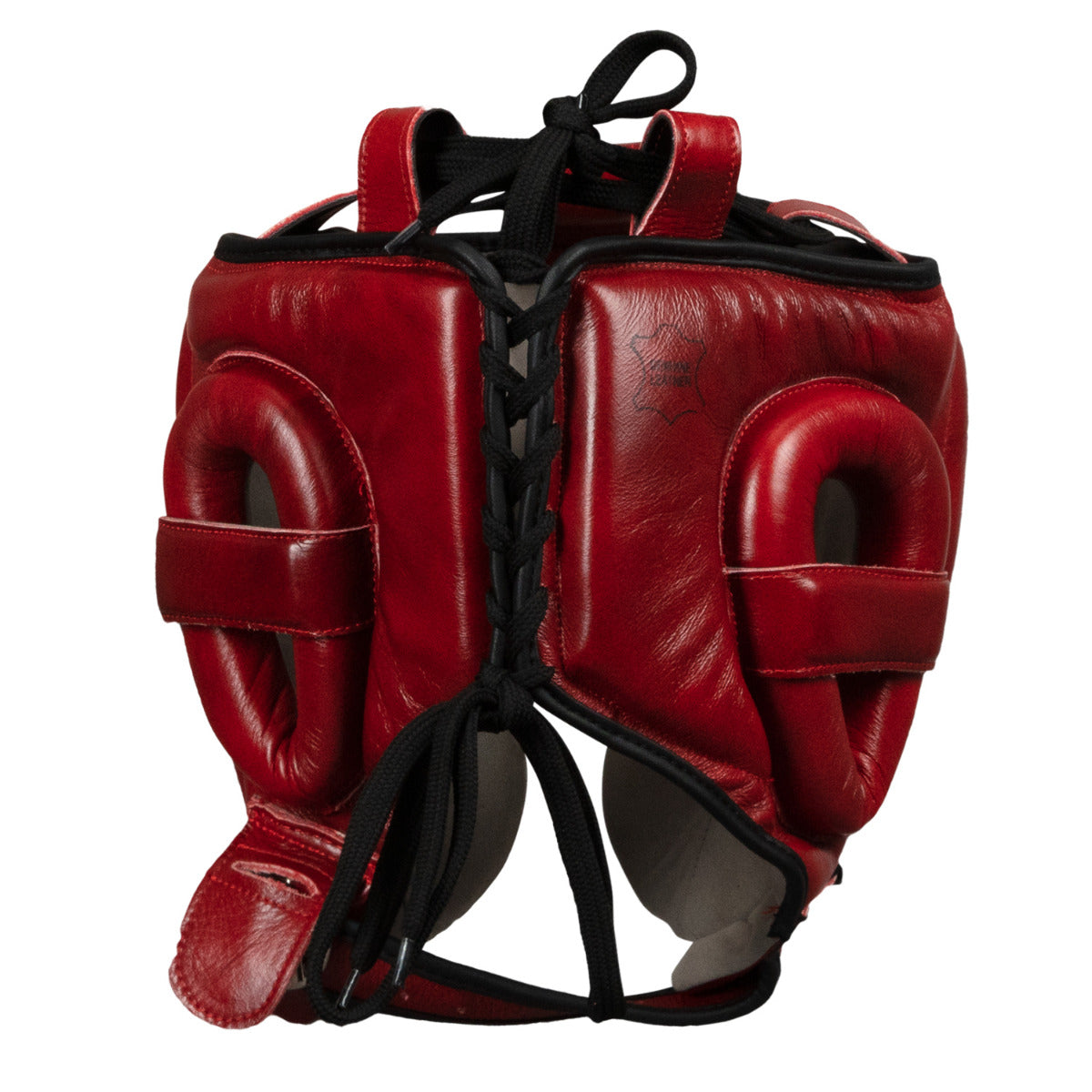 variant:lifestyle::TITLE Boxing Blood Red Leather Sparring Headgear back view