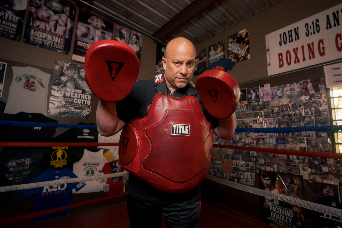 variant:lifestyle::TITLE Boxing Blood Red Leather Body Protector mitts up