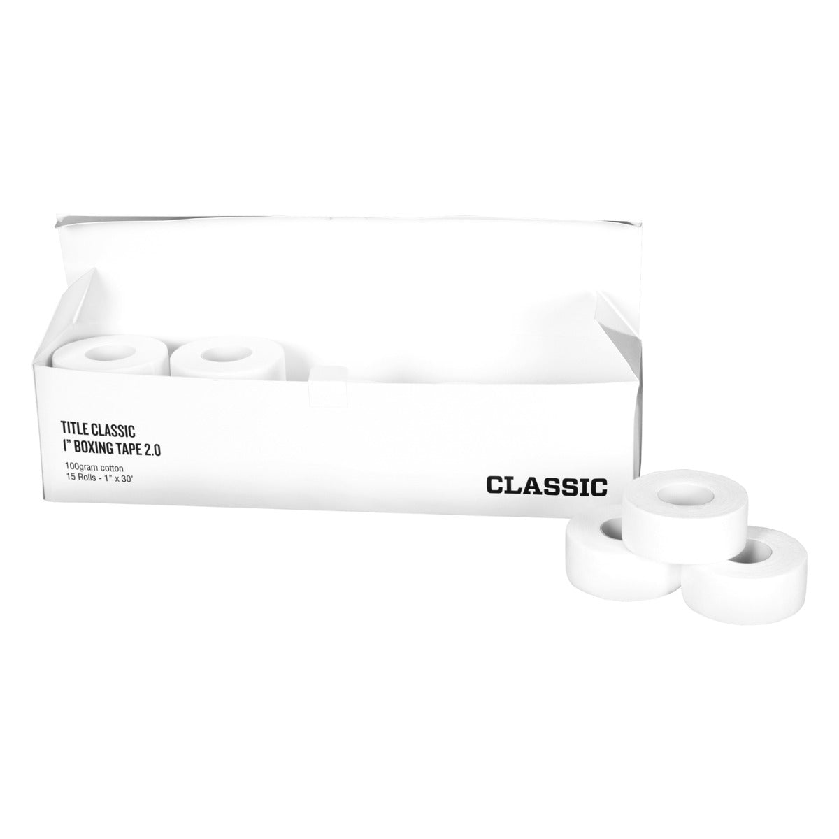 variant:lifestyle::TITLE Classic 1-inch Boxing Tape 2.0 (15 Rolls) box open with tape rolls inside it