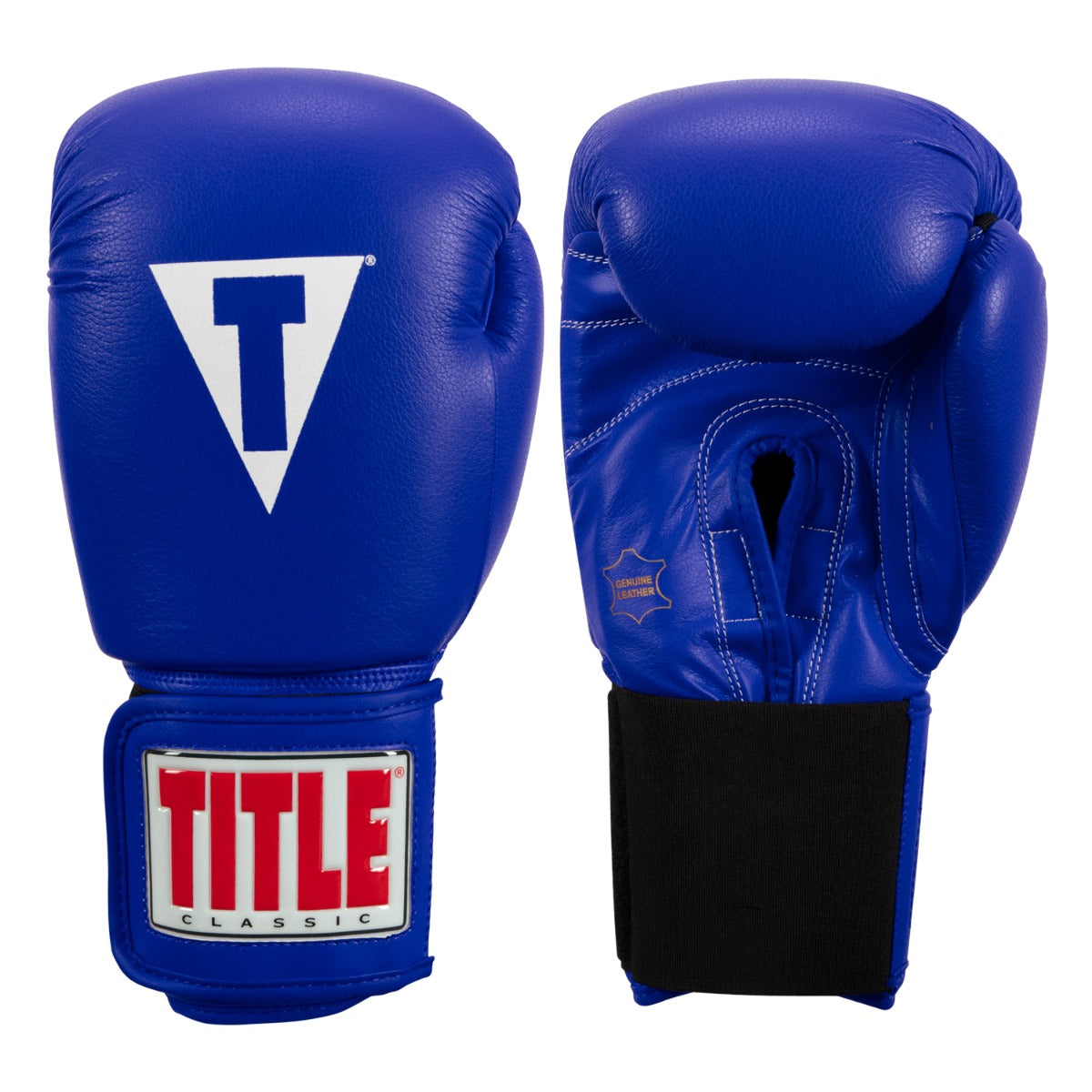 color:blue::TITLE Classic Leather Elastic Training Gloves side view