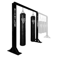 variant:lifestyle::TITLE Deluxe Multi-Unit Heavy Bag Wall Stand optional extension view with bags