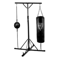variant:lifestyle::TITLE Double Trouble Heavy Bag Stand (Without Heavy Bag) with bags attached