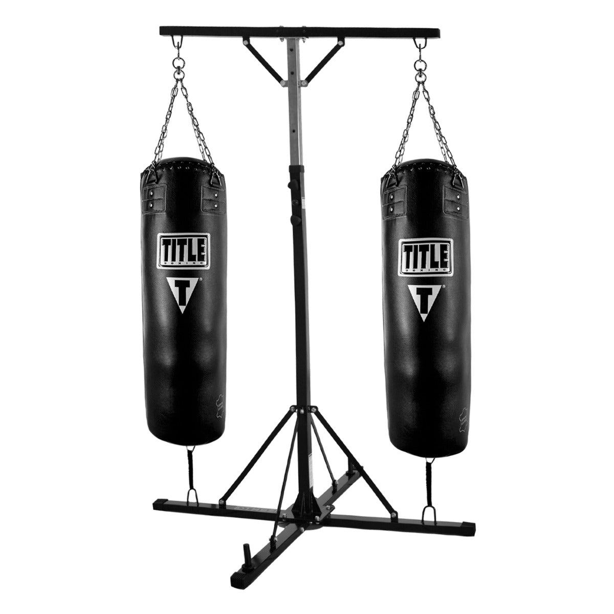 variant:lifestyle::TITLE Double Trouble Heavy Bag Stand (Without Heavy Bag) with 2 heavy bags attached