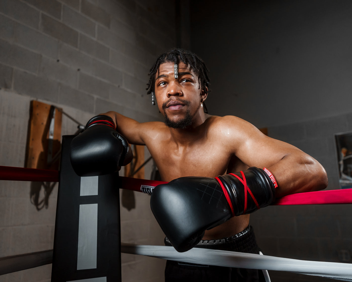 variant:Black::TITLE Boxing Ko-Vert Sparring Gloves man posing in gloves
