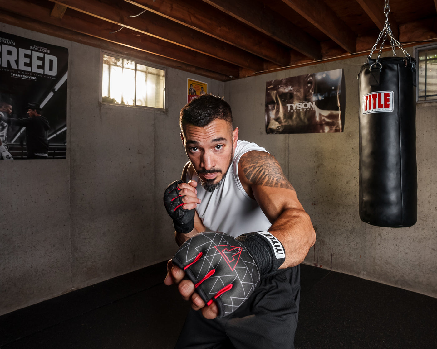 variant:black/red::TITLE Boxing Defender Sublimated Glove Wraps