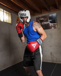variant:red::TITLE Boxing Masters USA Boxing Competition Gloves - Elastic guy boxing pose