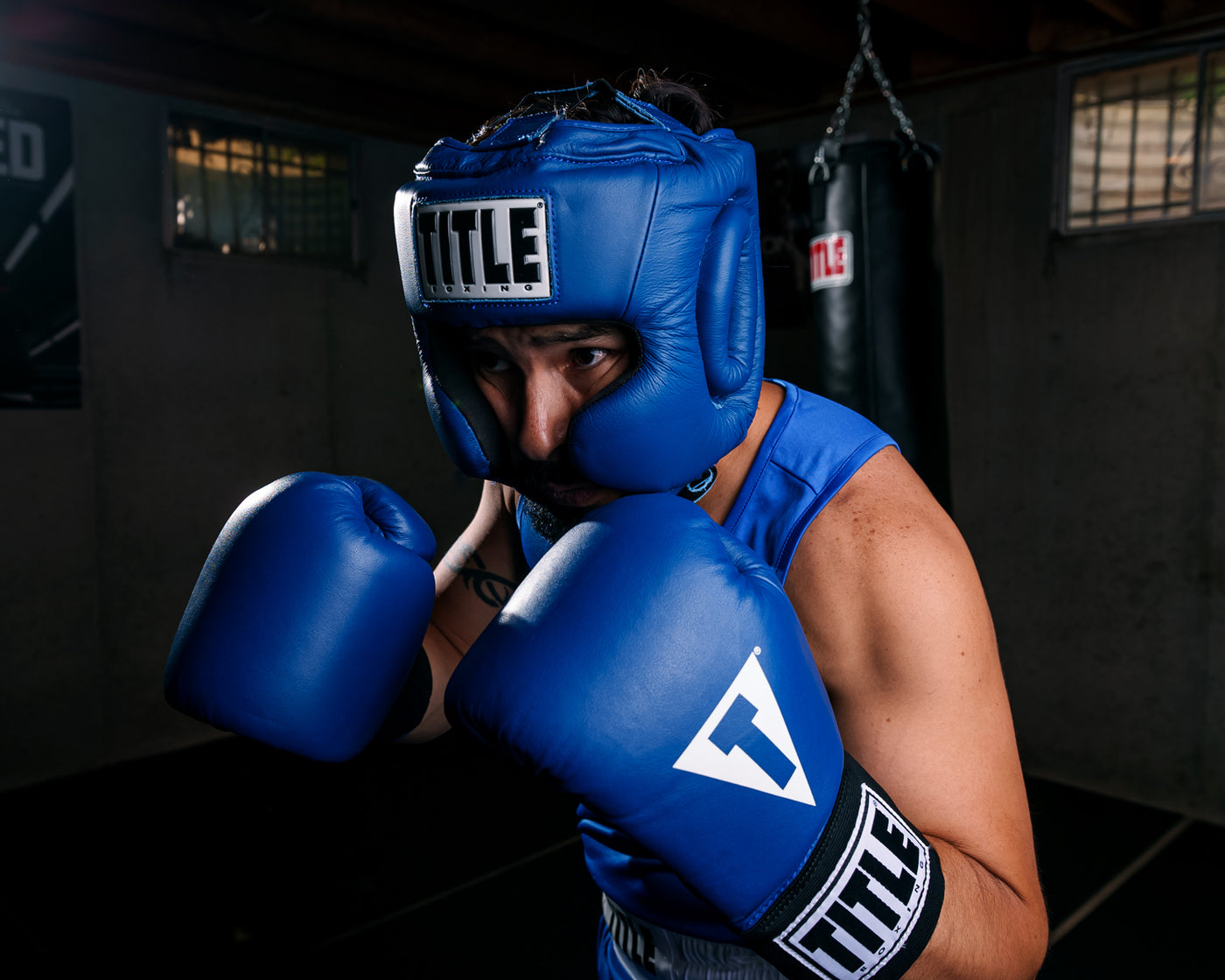 variant:blue::TITLE Boxing USA Boxing Masters Competition Headgear guy boxing pose