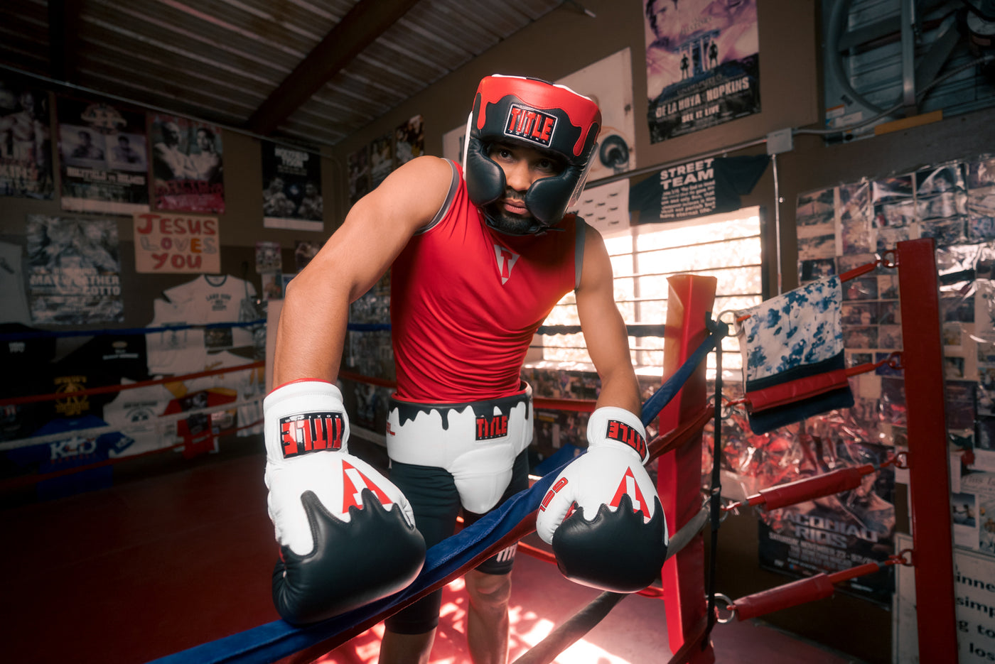 variant:black/white/red::TITLE Boxing Gel Lava Leather Series Headgear