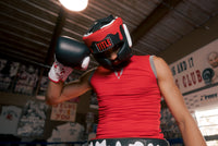 variant:black/white/red::TITLE Boxing Gel Lava Leather Series Headgear