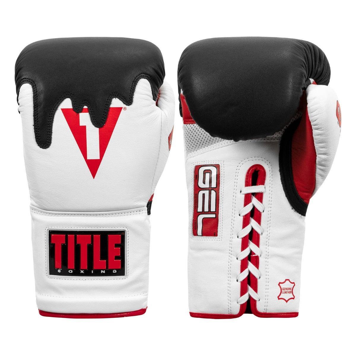 color:white/red::TITLE Boxing Gel Lava Leather Series Sparring Gloves main view