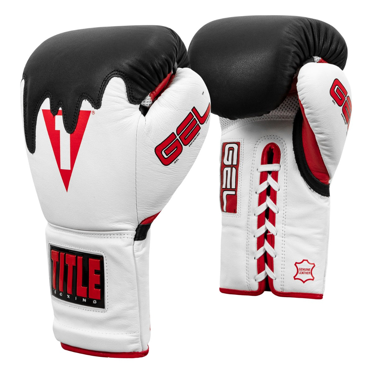 variant:white/red::TITLE Boxing Gel Lava Leather Series Sparring Gloves side view