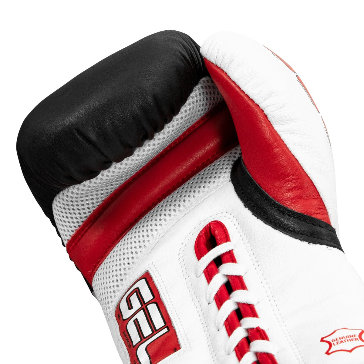 variant:white/red::TITLE Boxing Gel Lava Leather Series Sparring Gloves palm view