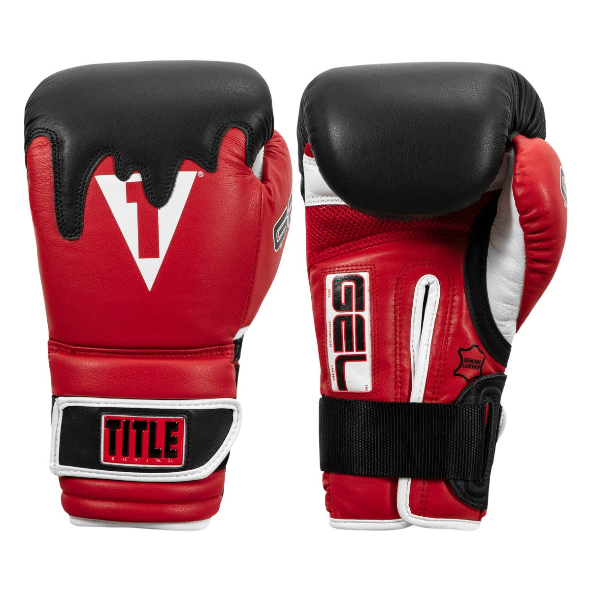 color:Red/Black/White::TITLE Boxing Gel Lava Leather Series Training Gloves main view